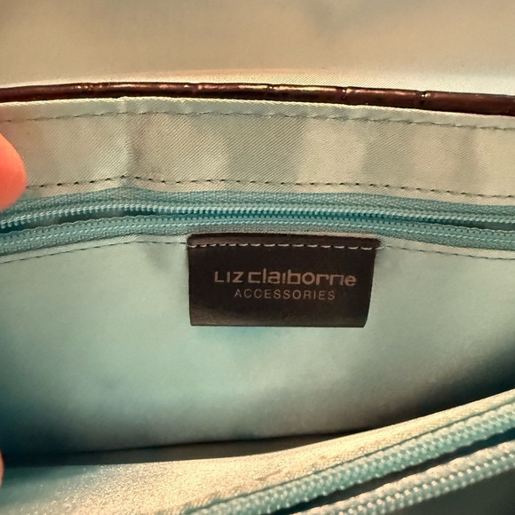 Liz Claiborne Tweed Pattern Shoulder Bag Gold Chains Snap Closure Black White - Picture 8 of 12